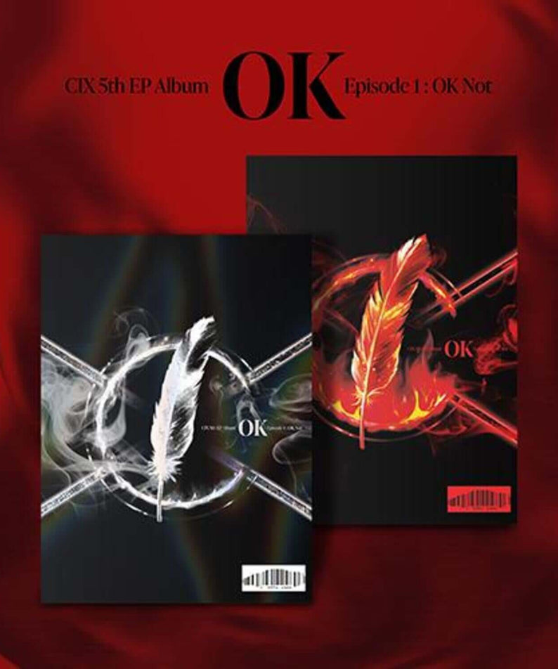 CIX - 5th EP ALBUM [OK’ Episode 1 : OK Not] (Set of 2) - Album Kpop, coffret sur fond rouge avec pochettes noir/feu