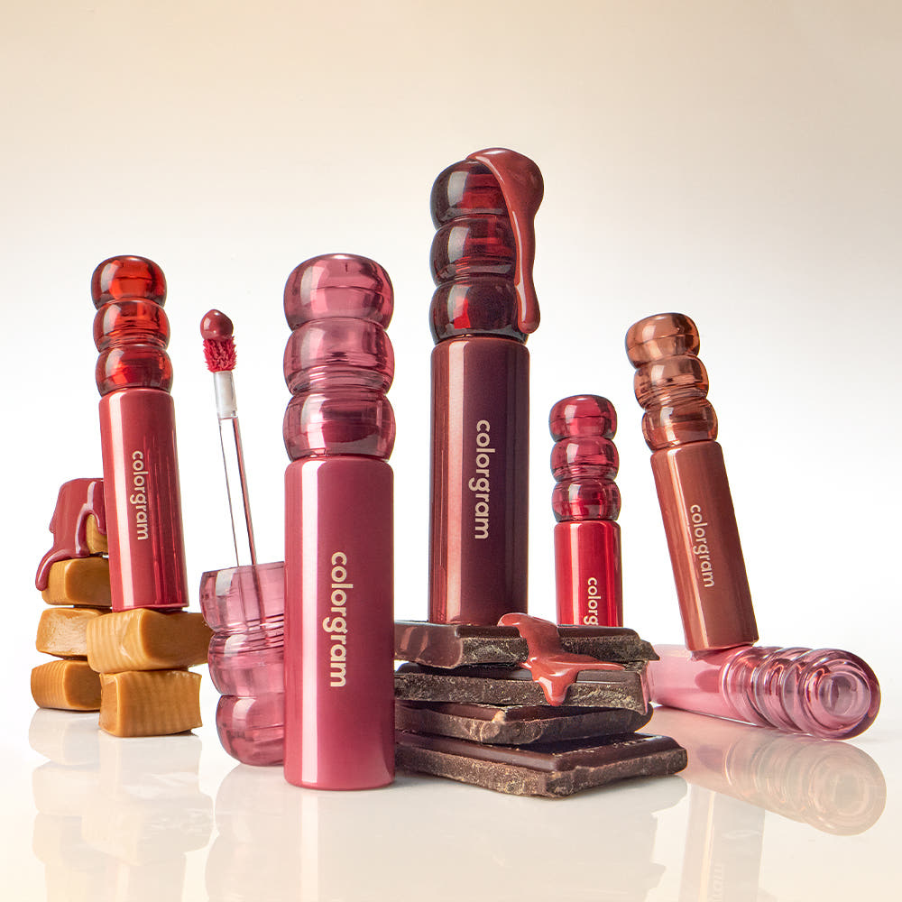 COLORGRAM Tanghulu Tangle Tint Deep Glaze 3.5g de COLORGRAM, maquillage en gros plan sur fond clair, teintes gourmandes