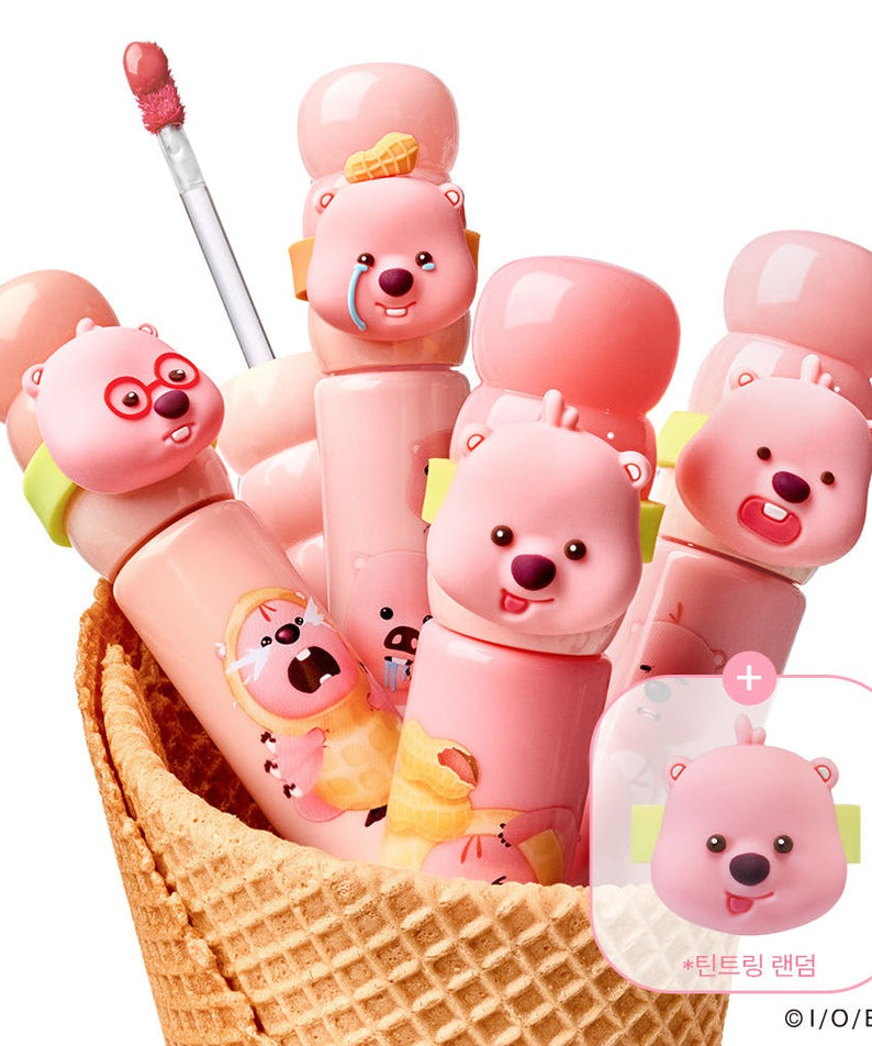 Collection de liptints COLORGRAM Tanghulu Tangle Tint Milk 3g en forme d'ours rose, en cornet gaufré, design ludique.