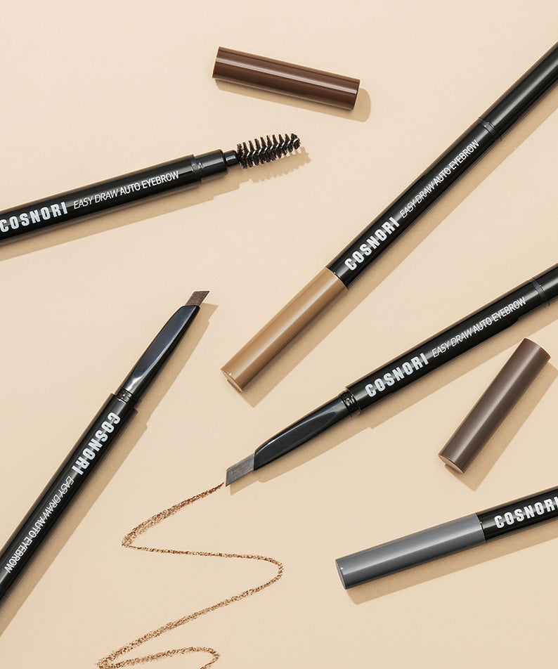 Stylo COSNORI Easy Draw Auto Eyebrow en différentes couleurs, idéal pour des sourcils parfaitement dessinés.