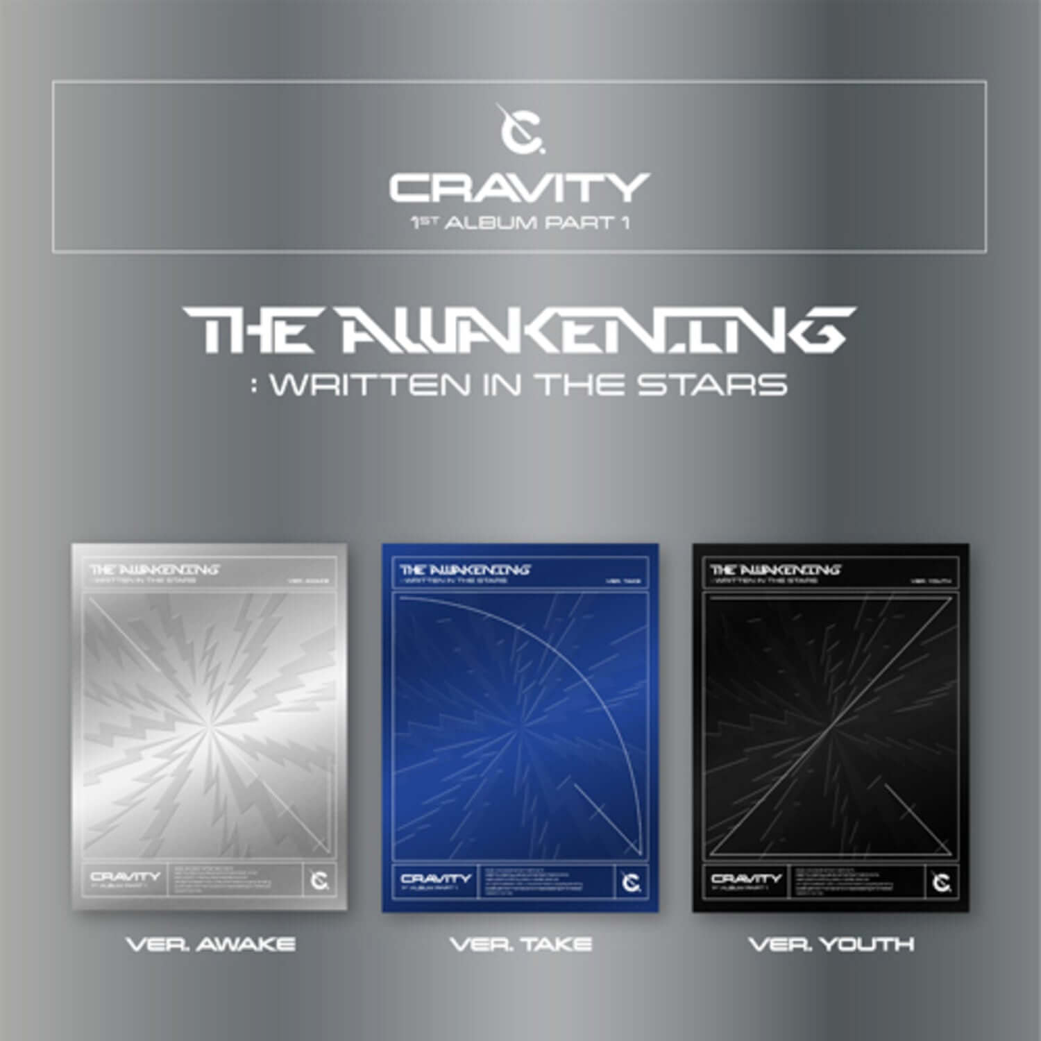 CRAVITY - 1st Album Part.1 [The Awakening :Written in the Stars] (Random Ver.) - Album Kpop, visuel covers “The Awakening”