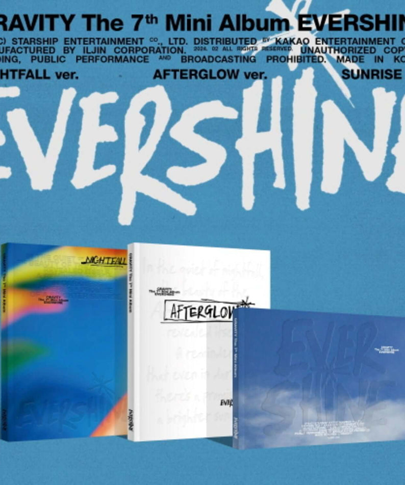 CRAVITY - 7th Album [EVERSHINE] (Set of 3) - Album Kpop, coffret de 3 versions sur fond bleu, visuel promo marque CRAVITY
