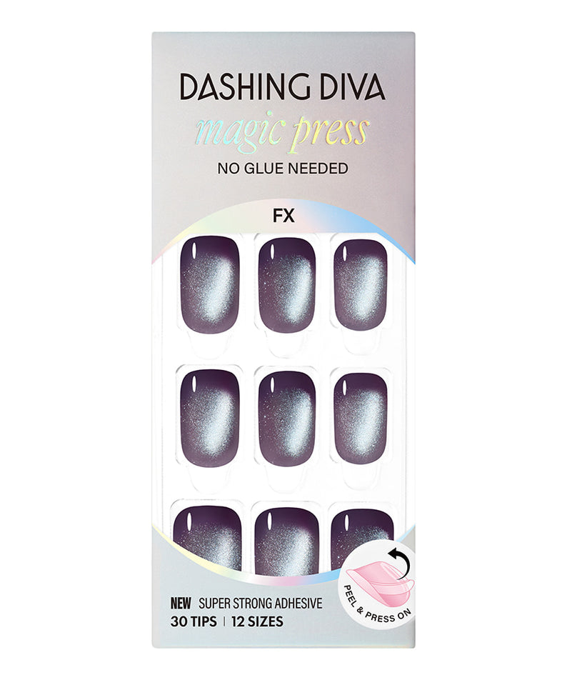 DASHING DIVA  Smudge Night (Regular Round), pack de tips onglets violets, photo produit sur fond clair.
