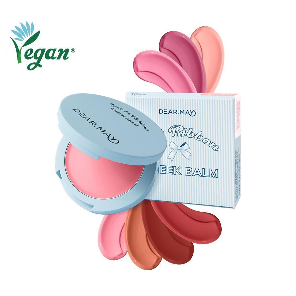 DEAR MAY Lost Ribbon Check Balm de DEAR MAY, baume en tube et ruban rose, visuel produit sur fond blanc