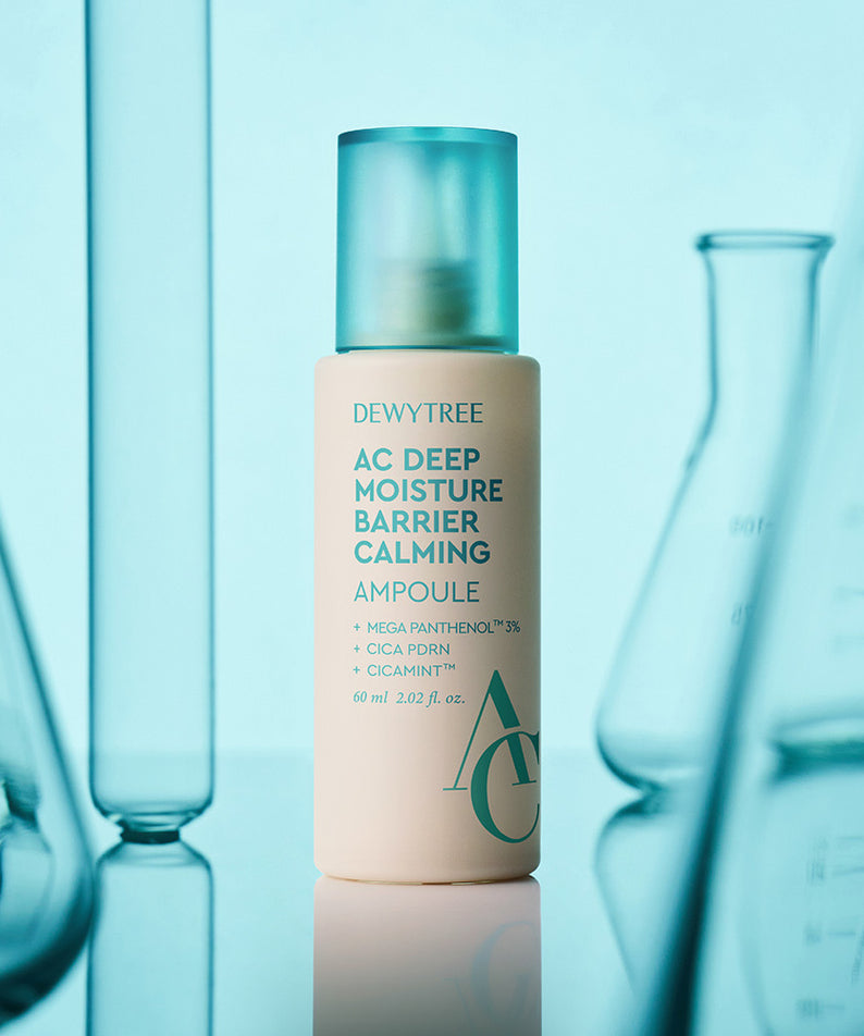 DEWYTREE AC Deep Barrier Soothing Moisturizing Ampoule 60ml en milieu de laboratoire, flacon de 60ml avec des tubes à essai