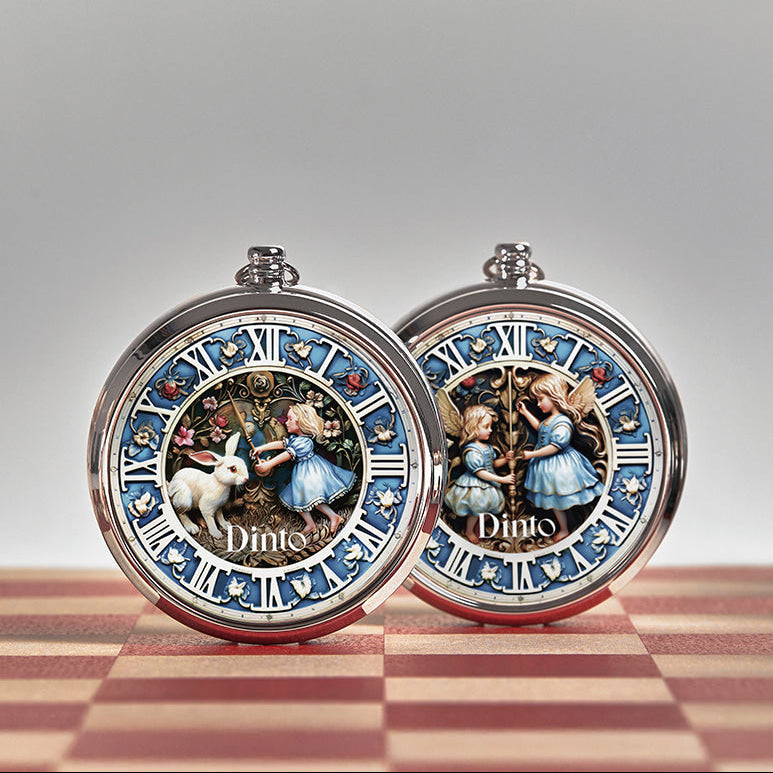 DINTO  Alice Collection, montres de poche assorties avec illustration Alice au décor d’échecs, style rétro, marque DINTO