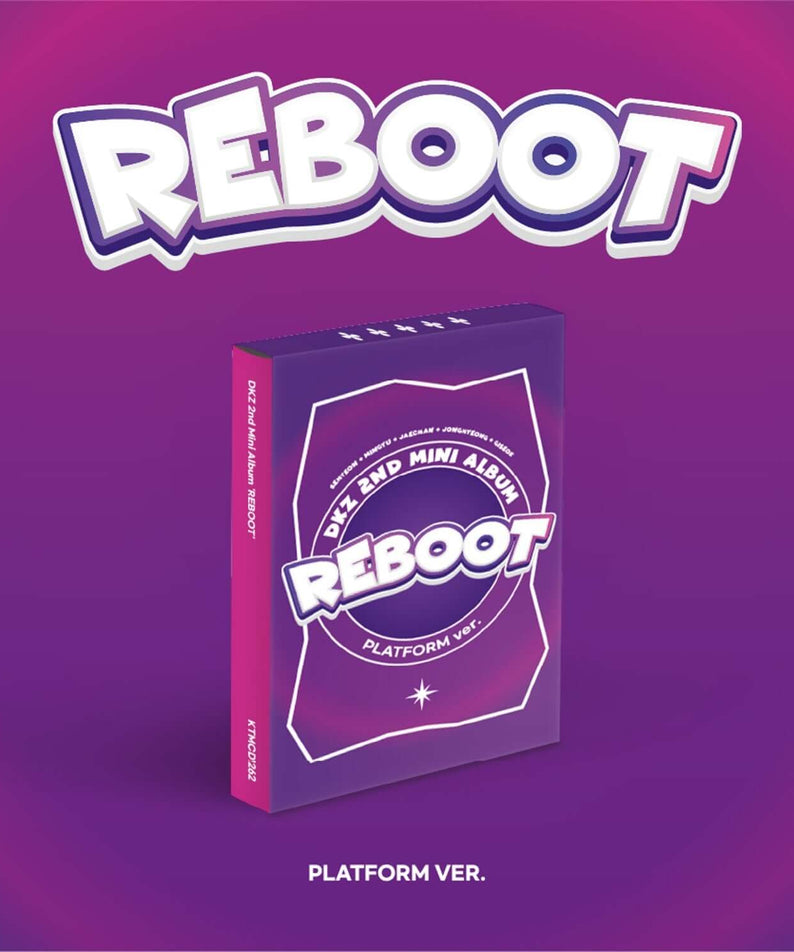 DK - 2nd Mini Album [REBOOT] (Platform ver.) - Album Kpop avec visuel “REBOOT” violet et boîte DK sur fond violet