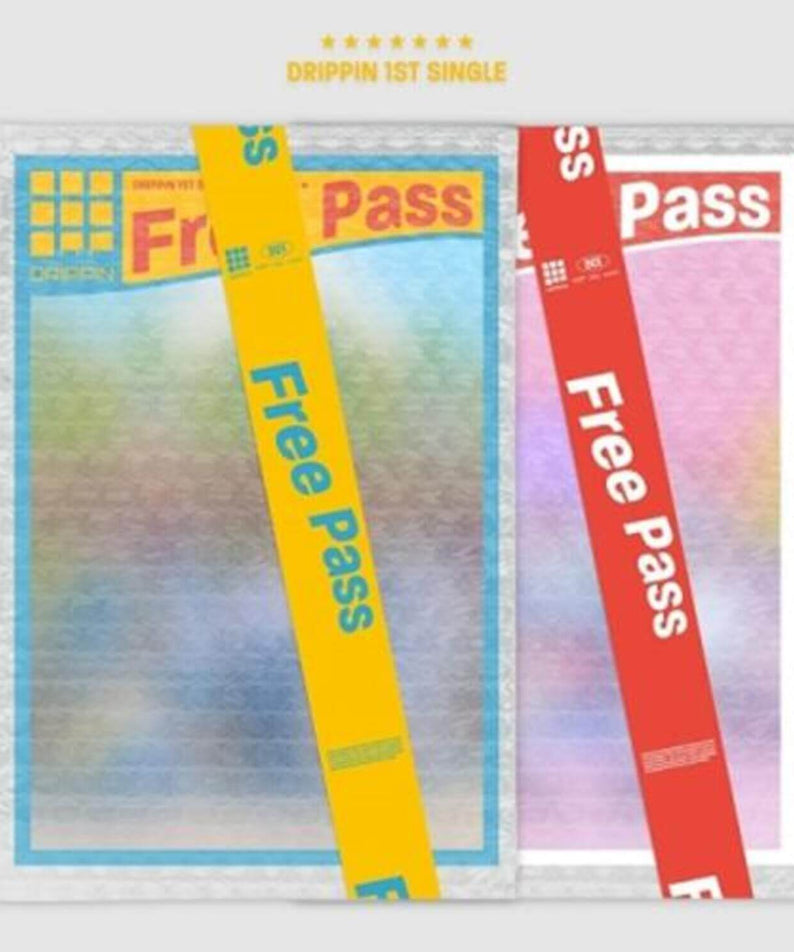 DRIPPIN - 1ST [Free Pass] (A + B VER.) - Album Kpop, visuel des jaquettes Free Pass A et B sur fond bleu/rose