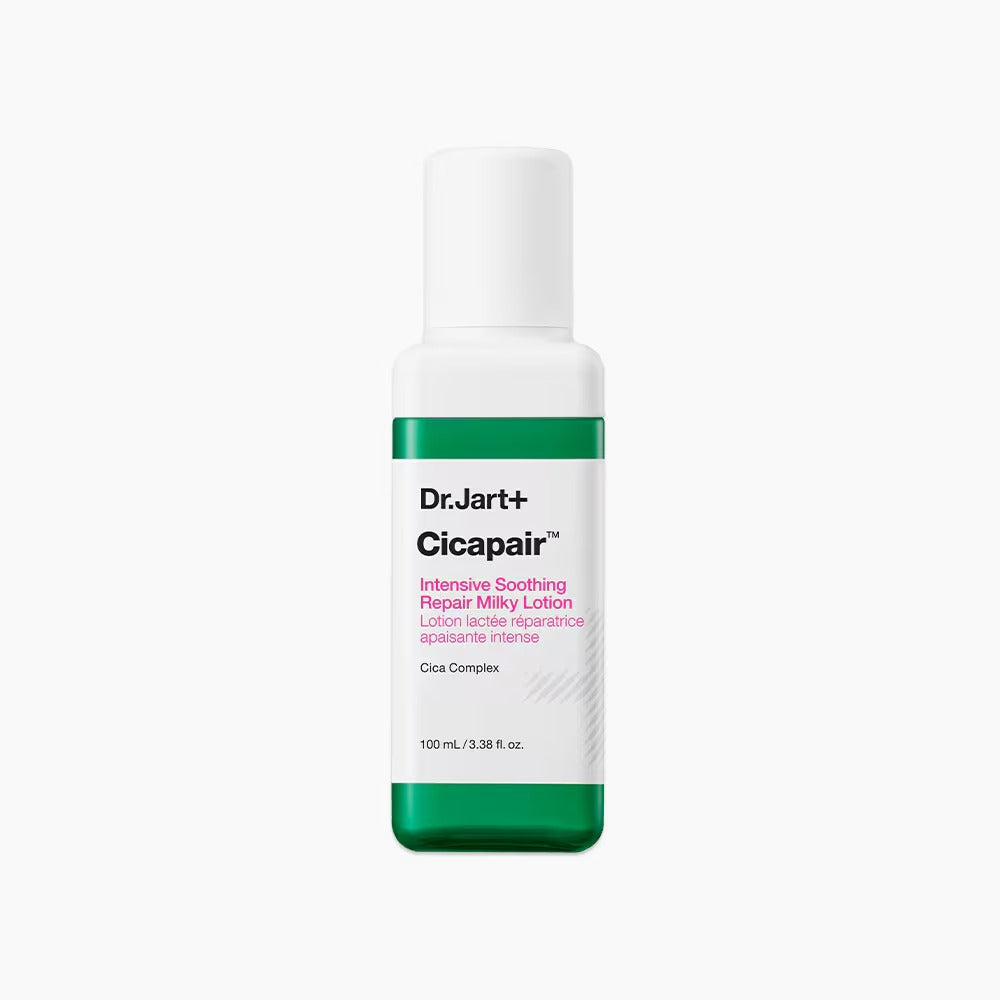 Photo du flacon DR.JART+ Cicapair Intensive Soothing Repair Milky Lotion 100ml sur fond blanc, marque Dr.Jart+.