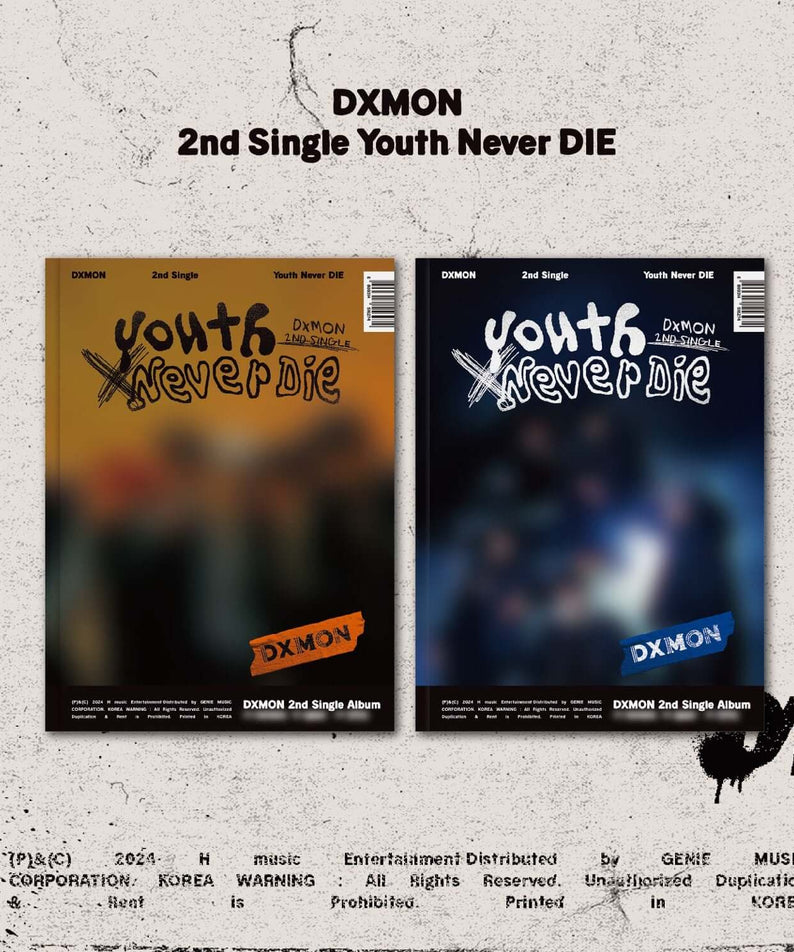 DXMON - Youth Never DIE (01 VER. / 02 VER.) (Set of 2) - Album Kpop, jaquettes sur fond gris, coffret 2 versions.