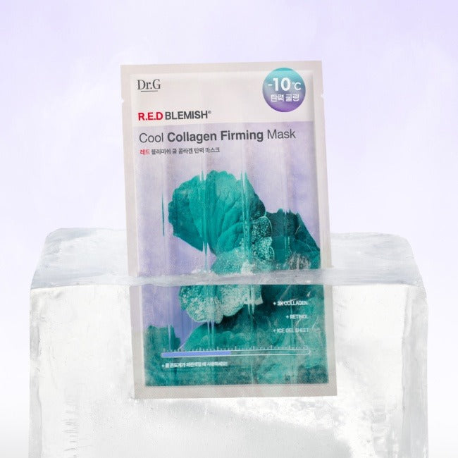 Dr.G Red Blemish Cool Collagen Elasticity Mask 10 Sheets, masque coréen Dr.G, emballage sur fond blanc, visuel produit