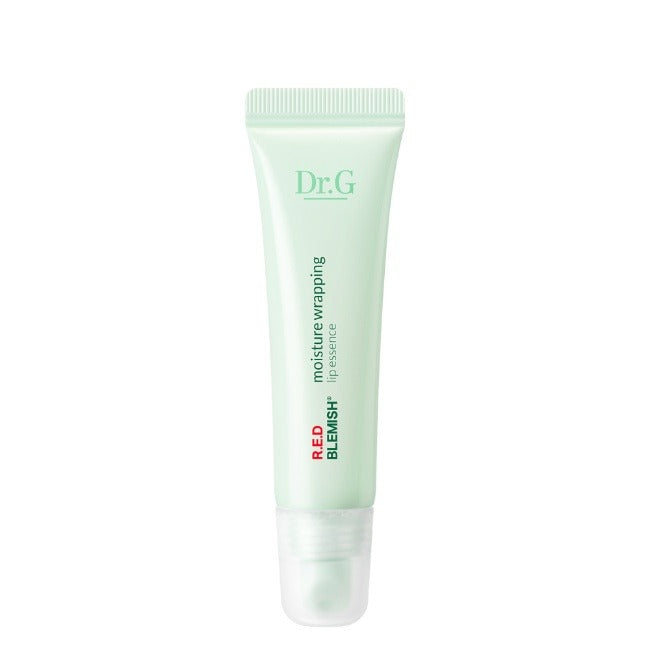 Dr.G Red Blemish Moisture Wrapping Lip Essence 10mL, tube Dr.G vert sur fond blanc, contexte produit beauté