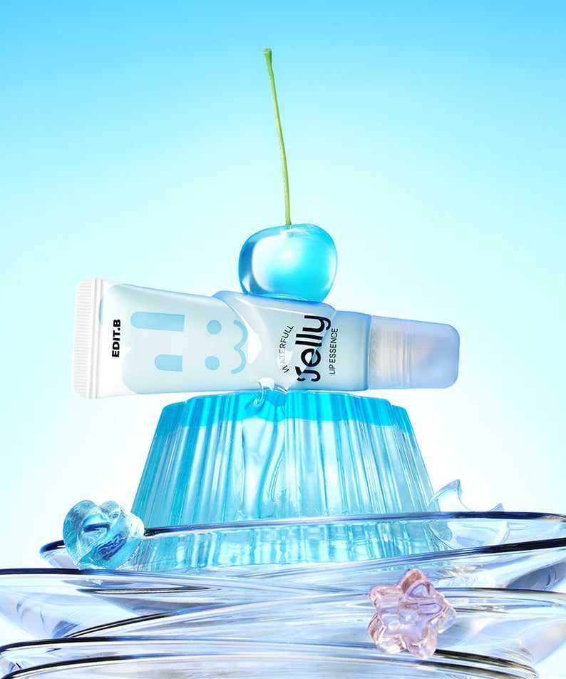 EDIT.B Waterful Jelly Lip Essence 11ml de la marque EDIT.B, flacon bleu sur fond clair, visuel cosmétique