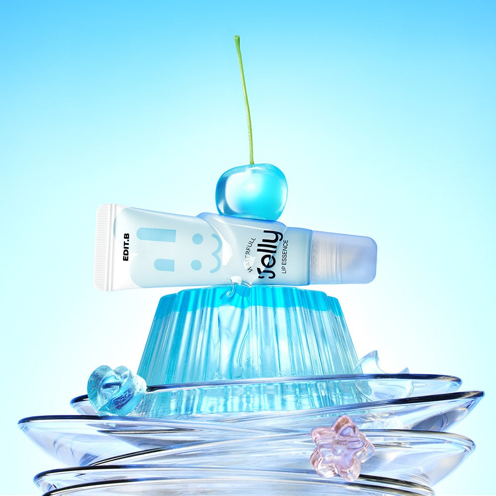 EDIT.B Waterful Jelly Lip Essence 11ml de la marque EDIT.B, flacon bleu sur fond clair, visuel cosmétique