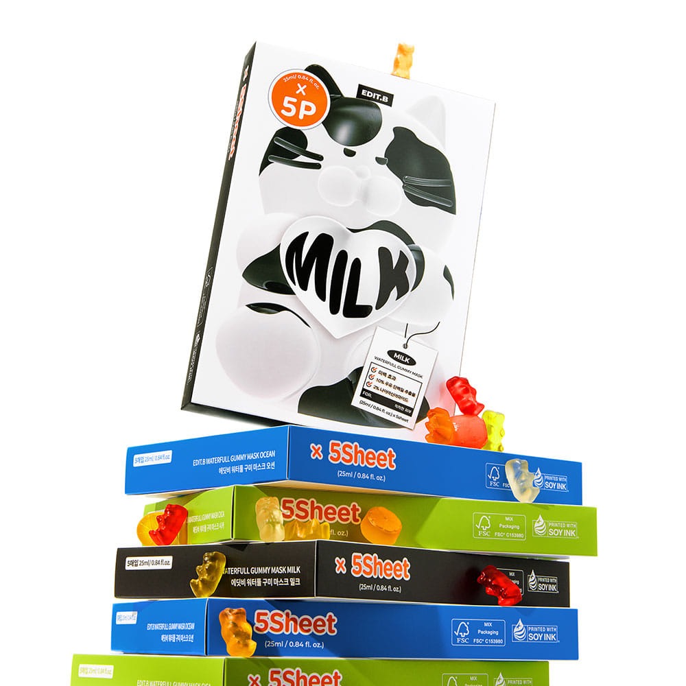 EDIT.B Waterfull Gumi Mask Milk de la marque EDIT.B, masque gélatineux lait au visuel produit sur fond blanc.