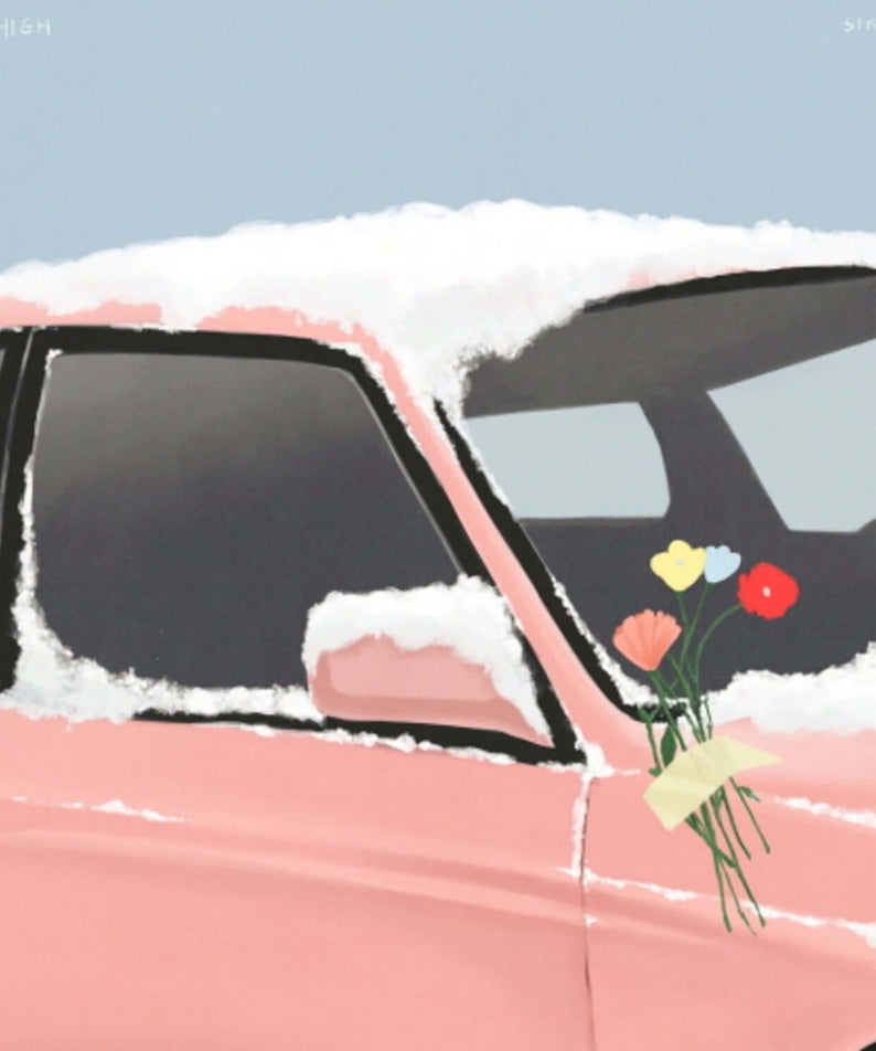 EPIK HIGH - [Strawberry] - Album Kpop, jaquette avec voiture rose et fleurs, ambiance pastel, production soignée