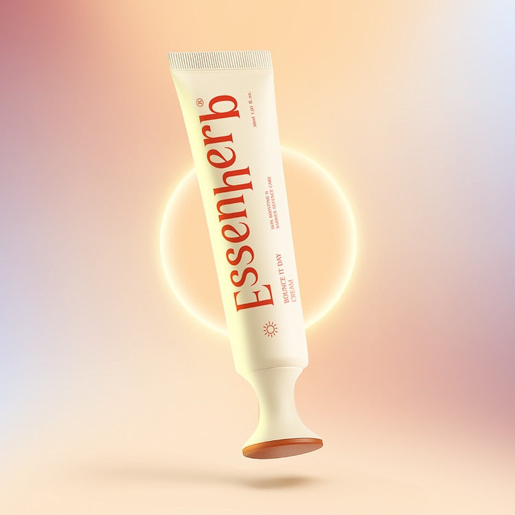 ESSENHERB  Day To Night Routine Program 30ml, tube crème sur fond lumineux avec halo, ambiance soins jour-nuit