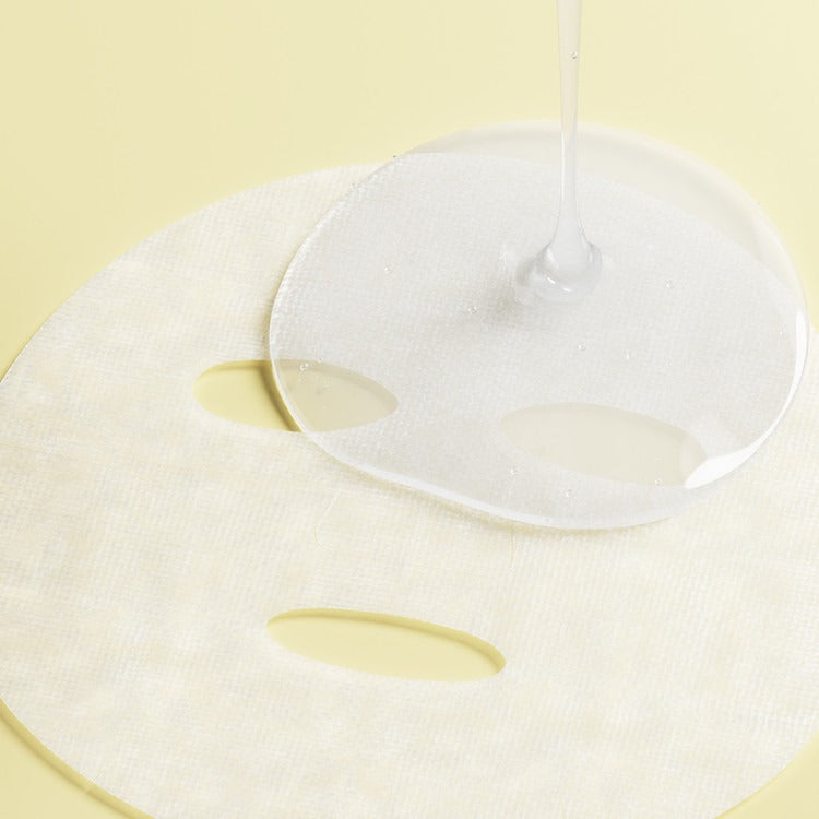 ESSENHERB  Lemon Dill Radiant Glow Cotton Mask 5EA : masque coton en tissu sur toile beige, essence liquide à l’image.