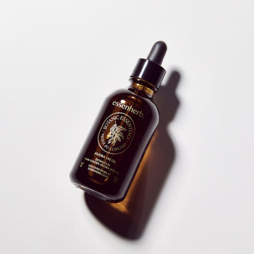 ESSENHERB Vegan Jojoba 100% Oil Unrefined Cold-Pressed 60ml, flacon brun sur fond blanc, huile végétale essenhherb