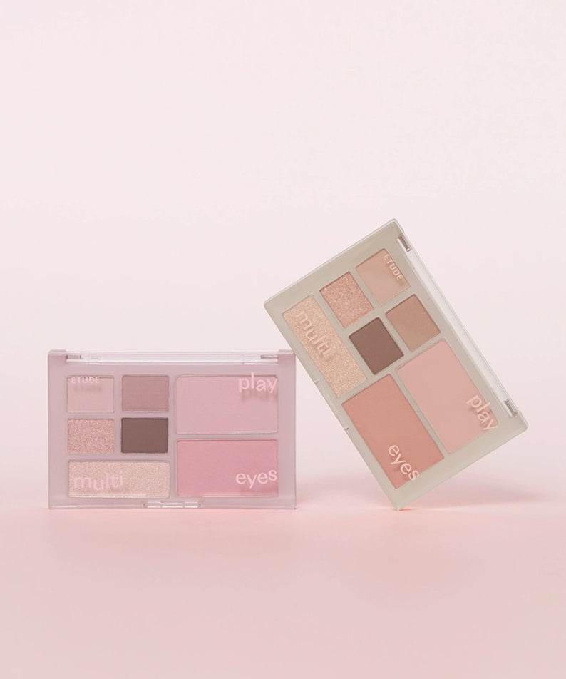 ETUDE Play Multi Eyes de la marque ETUDE, palette maquillage yeux en face, sur fond rose clair, style promo.