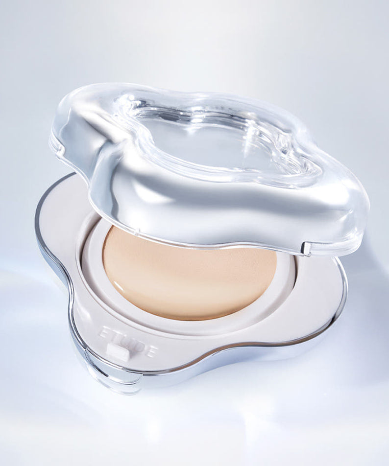 ETUDE Waterdrop Filter Cushion 15g + Refill 15g, boîtier de cushion et recharge sur fond bleu, look eau/filtration.