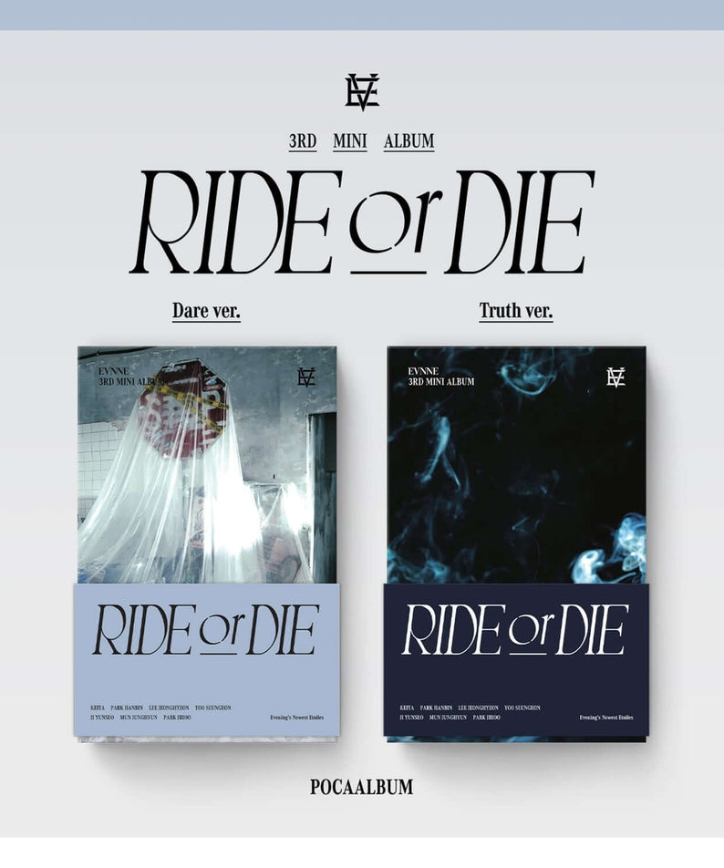 EVNNE - [RIDE or DIE] (POCAALBUM) (Set) : coffret album Kpop, couvertures Dare ver. et Truth ver., visuel POCAALBUM.