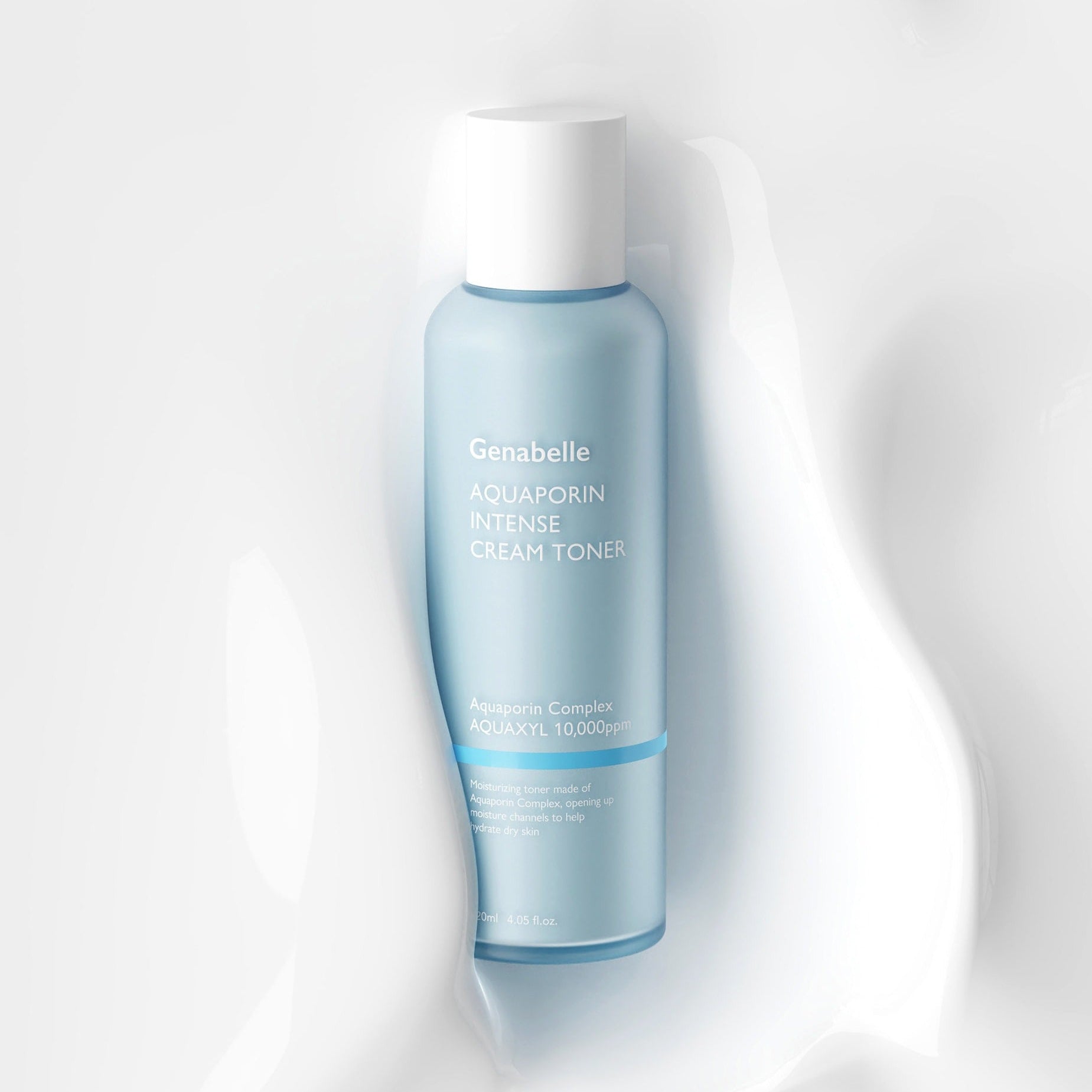 GENABELLE Aquaporin Intense Cream Toner 120ml, flacon bleu de la marque GENABELLE sur fond blanc, studio beauté.