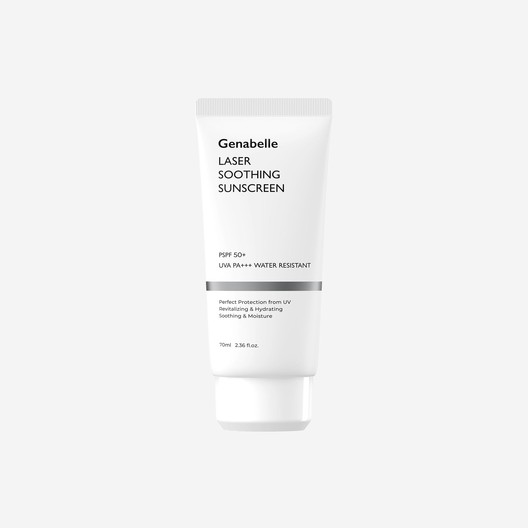 GENABELLE Laser Soothing Sunscreen 70ml : tube crème apaisante Genabelle sur fond clair, contexte visuel produit