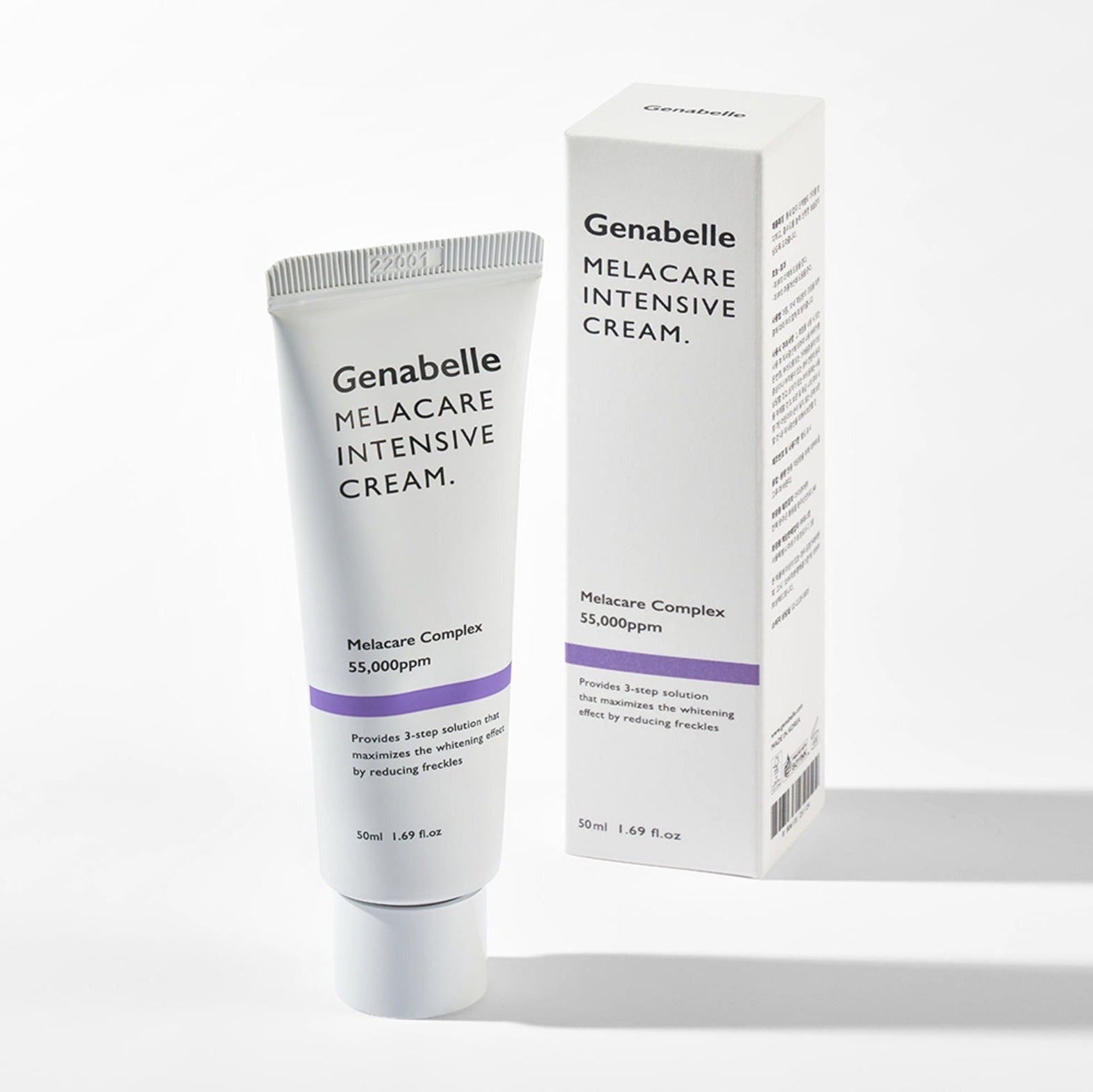 GENABELLE Melacare Intensive Cream 50ml de la marque Genabelle, tube crème sur fond blanc, photo produit.