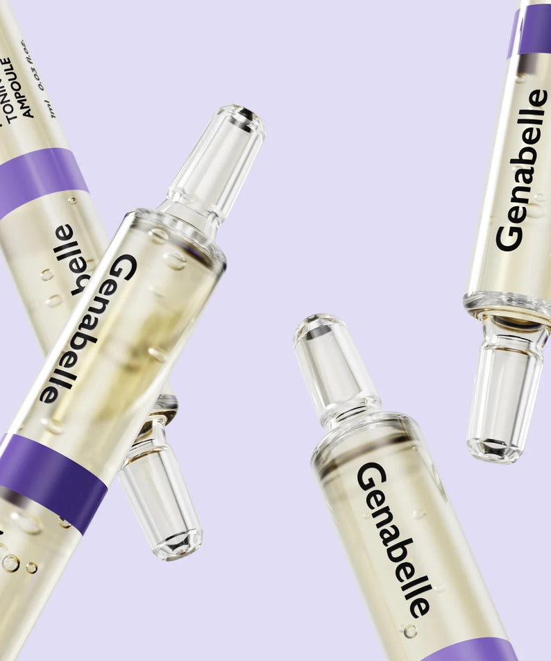 GENABELLE Melacare Spicule Toning Shot Ampoule 3ea, marque Genabelle : ampoules sur fond violet clair.