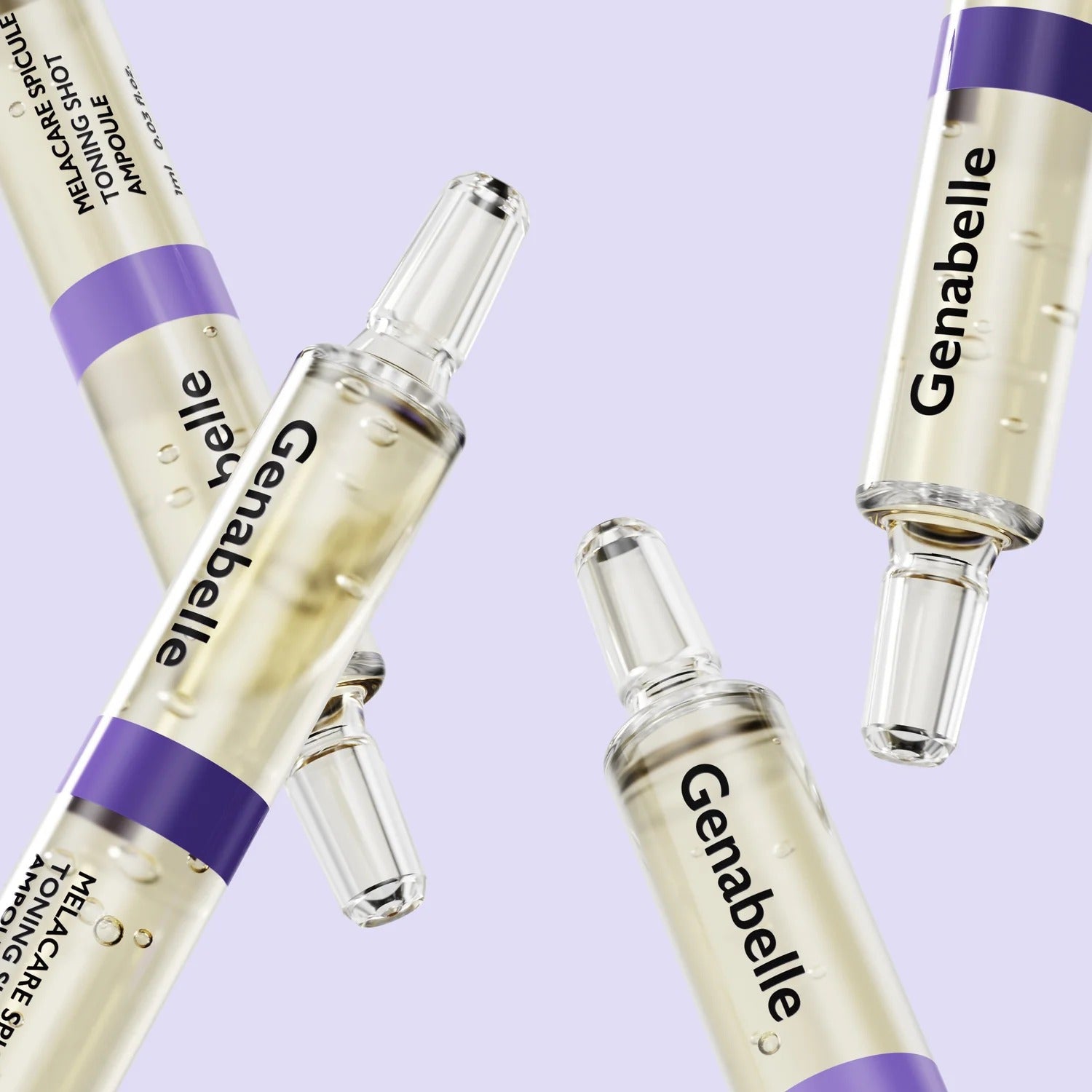 GENABELLE Melacare Spicule Toning Shot Ampoule 3ea, marque Genabelle : ampoules sur fond violet clair.