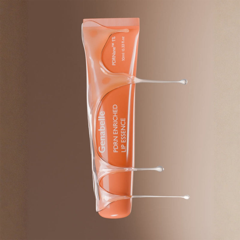 GENABELLE PDRN Enriched Lip Essence 10ml, tube orange de la marque Genabelle sur fond uni, gros plan cosmétique