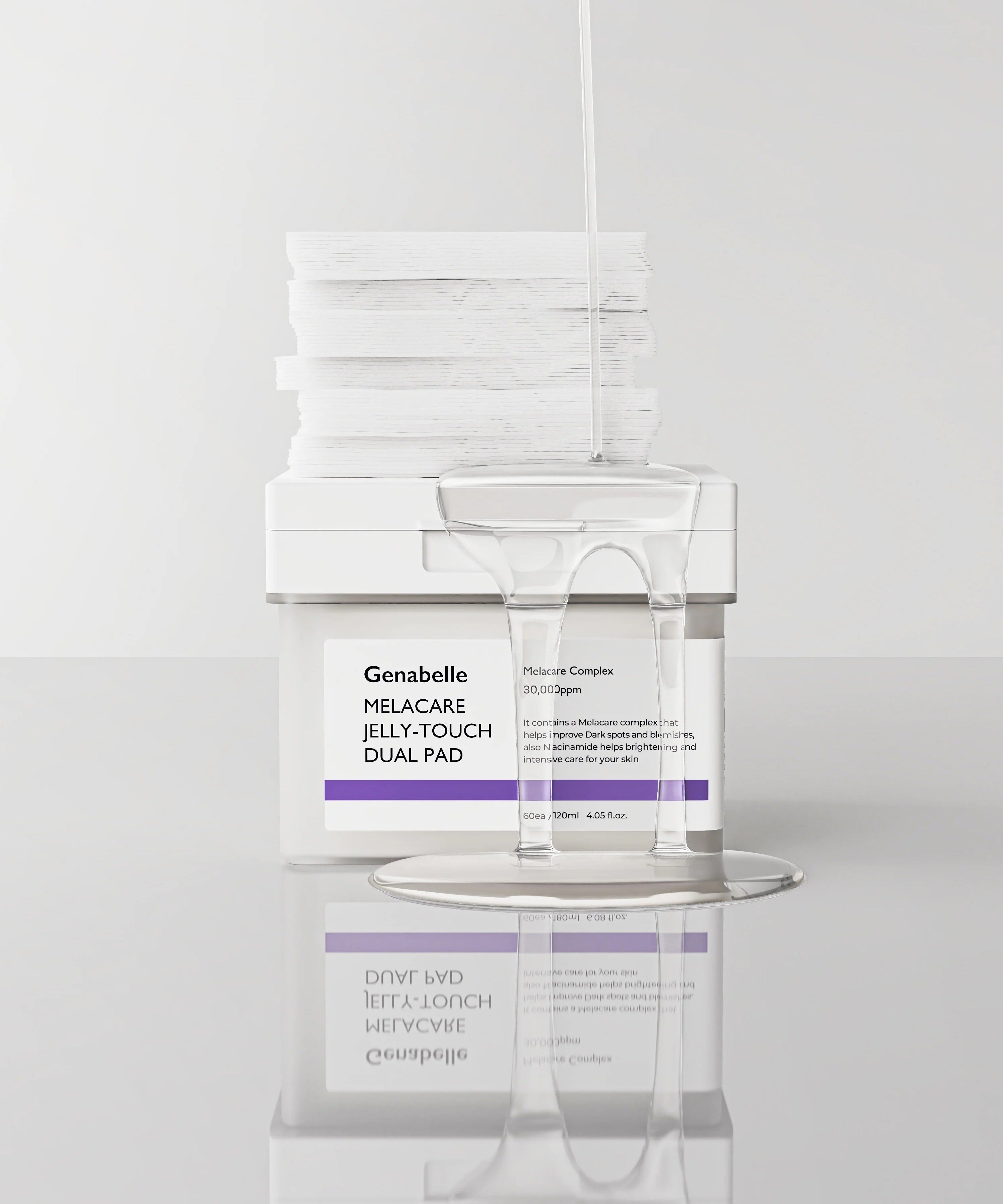 GENABELLE Melacar Jelly Touch Dual Pad 60ea, soin du visage en gelée, hydratation et douceur optimales pour la peau.