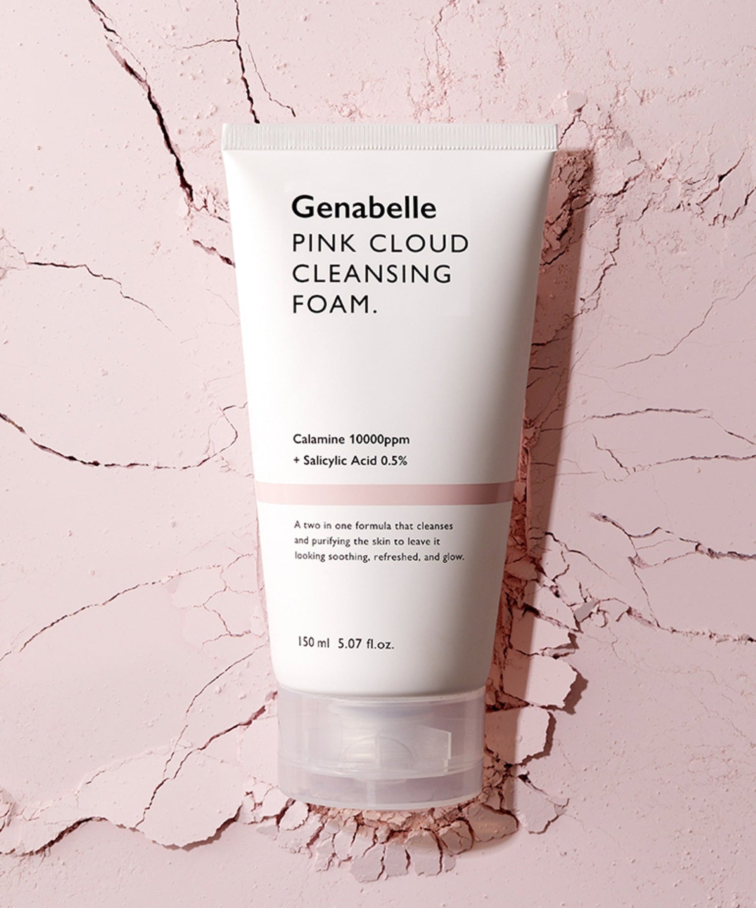 GENABELLE Pink Clound Cleansing Foam 150ml sur fond rose craquelé
