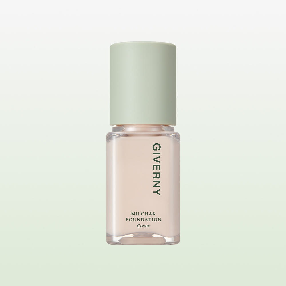 GIVERNY Close Cover Foundation Mini 15ml (SPF 30 PA++) flacon beige sur fond clair, maquillage correcteur