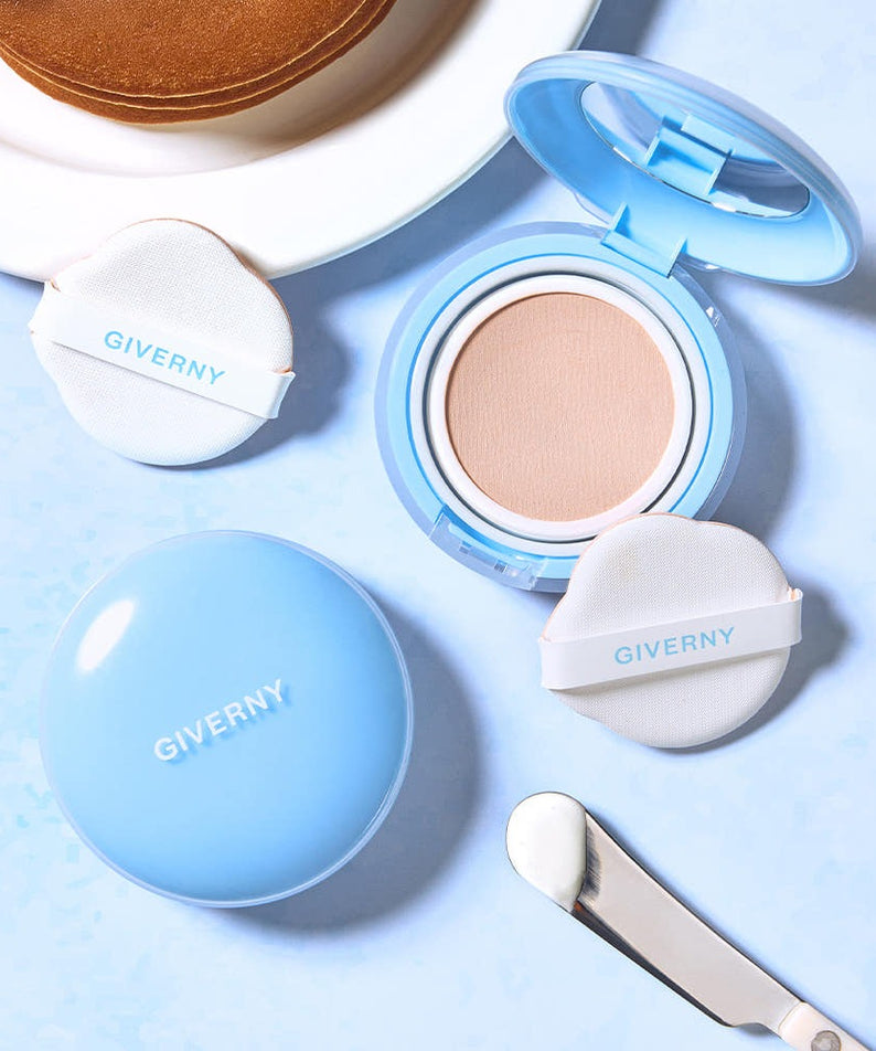 GIVERNY Cloud Mesh Cushion 15gX2 (Main Product + Refill) (SPF 40, PA++) avec coussin et recharges, style cosmétique bleu ciel