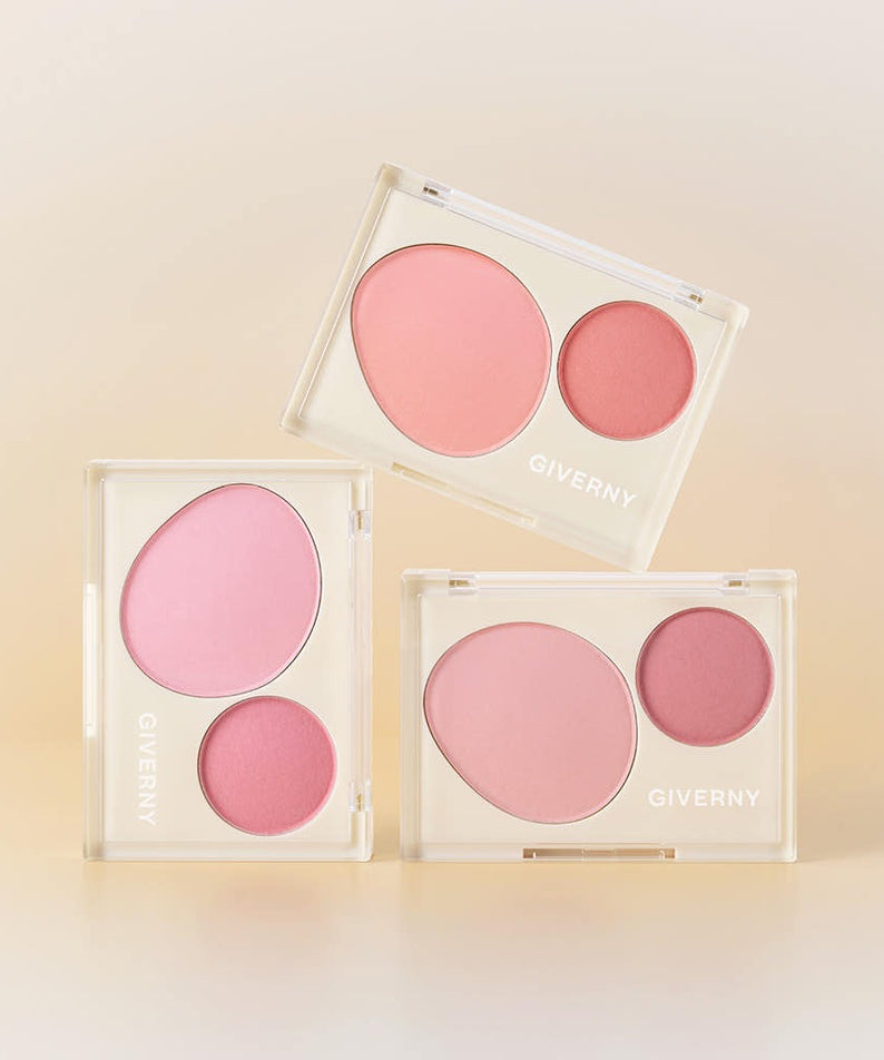 Palette de maquillage GIVERNY Fluffy Dual Blusher 7.4g avec nuances rosées élégantes pour une application parfaite.