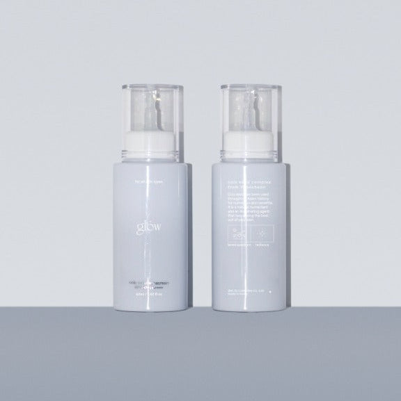 GLOW Yulmu Sunscreen SPF 50+ PA++++ 42ml de la marque Glow, flacons sur fond clair, vue produit en studio.