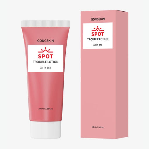 GONGSKIN  Centella Asiatica Extract Trouble Spot All-in-One Lotion 100ml : tube et étui rose sur fond clair, produit cosmétique.