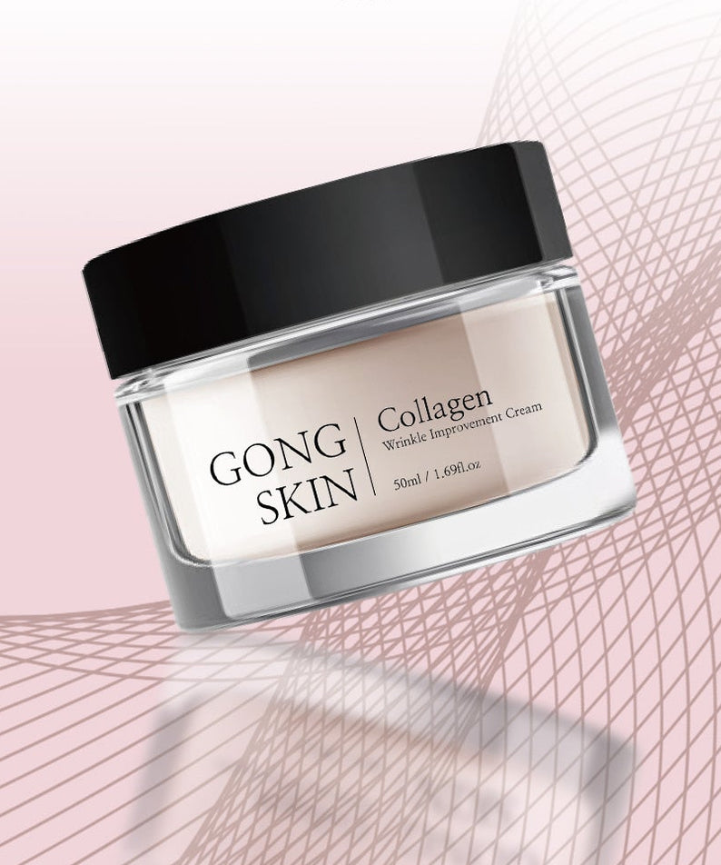 GONGSKIN Collagen Wrinkle Improvement Cream 50ml, crème anti-rides de la marque GONGSKIN sur fond rose décoratif
