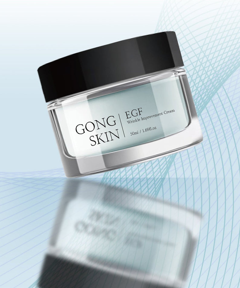 GONGSKIN EGF Wrinkle Improvement Cream 50ml de la marque GONGSKIN, pot crème sur fond bleu, effet anti-rides visuel.