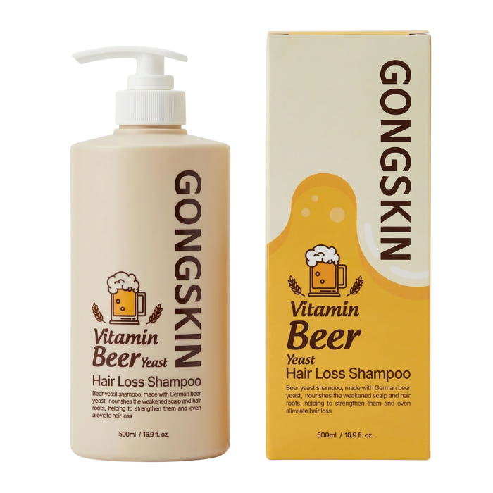 GONGSKIN Vitamin Beer Yeast Hair Loss Shampoo 500ml, bouteille et étui sur fond clair, marque GONGSKIN en visuel