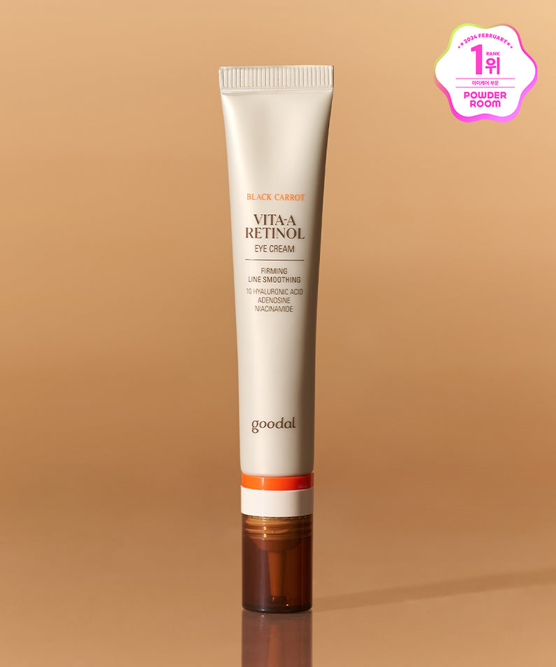 Crème pour les yeux GOODAL Black Carrot Vita A Retinol Eye Cream 30ml sur fond beige