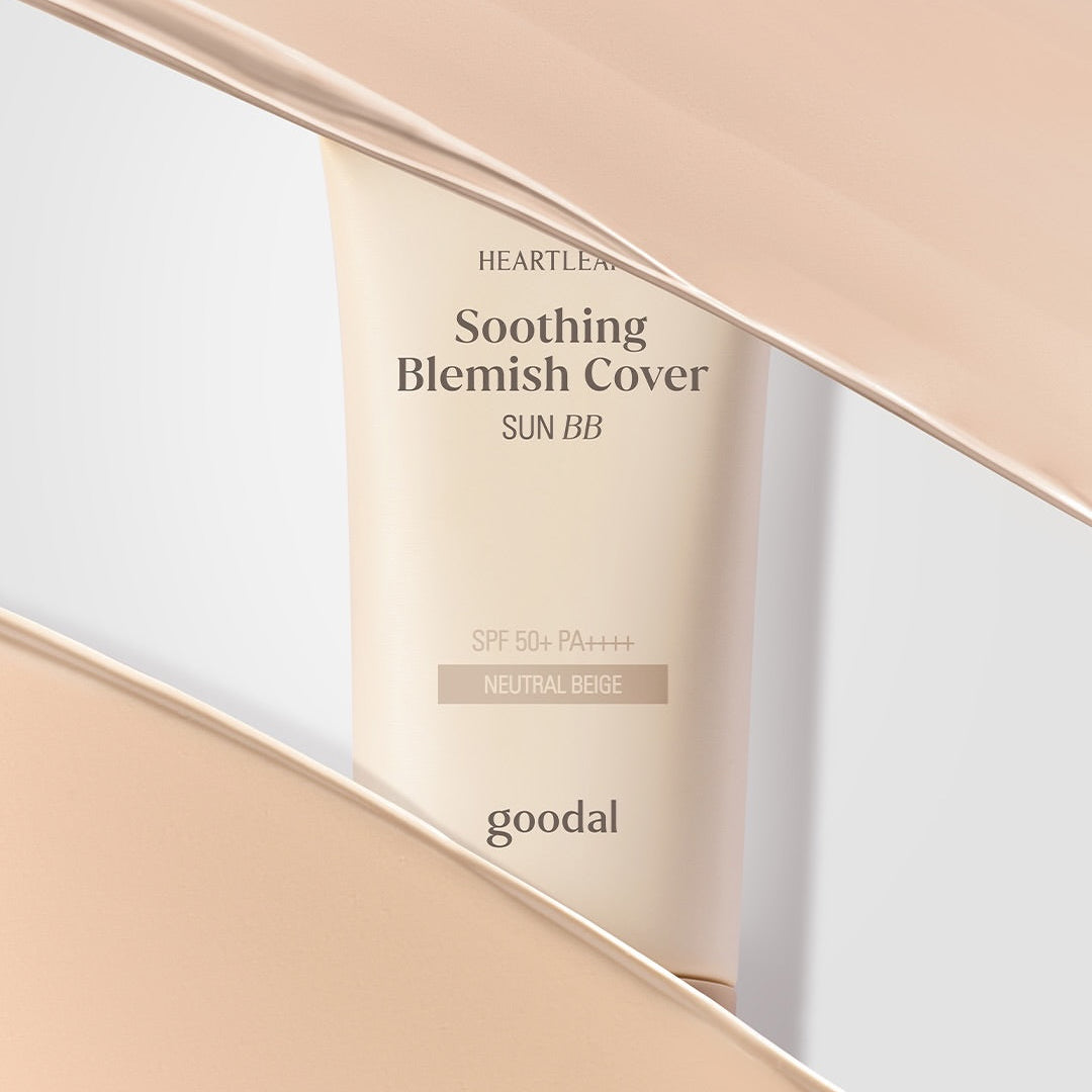 GOODAL Eoseongcho Soothing Blemish Cover Sun BB Cream 50ml, tube sur fond beige, contexte cosmétique, produit GOODAL
