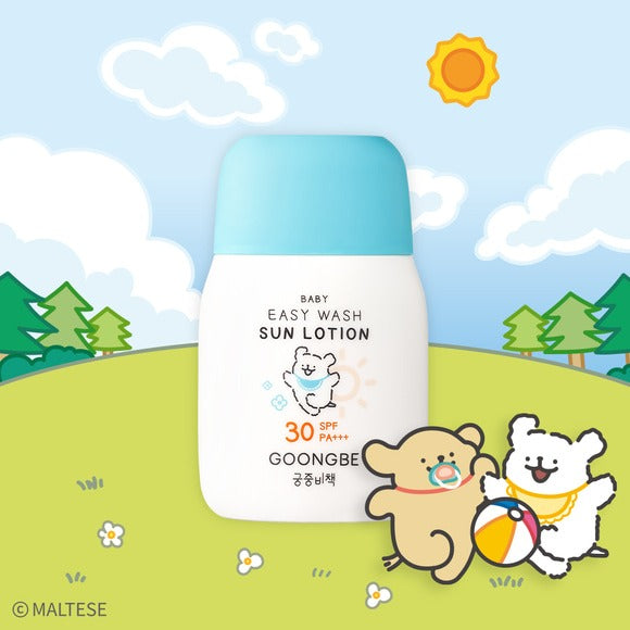 GOONGBE  Baby Easy Wash Sun Lotion 60g [Gungjungbicheok x Maltese] crème solaire bébé, flacon bleu, dessin Maltese