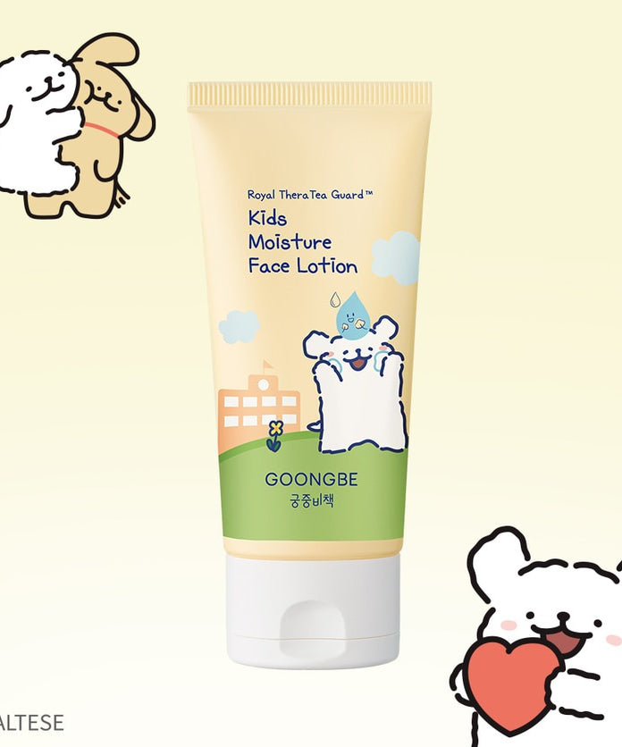GOONGBE  Kids Moisture Face Lotion 80ml [Gungjungbicheok x Maltese] tube crème pour enfants, illustration Maltese sur fond clair