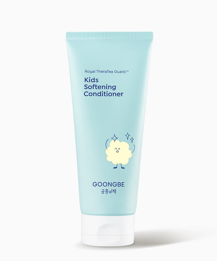 GOONGBE Gungjungbicheok Kids Softening Conditioner 200ml en tube bleu clair avec illustration mignonne pour enfants.
