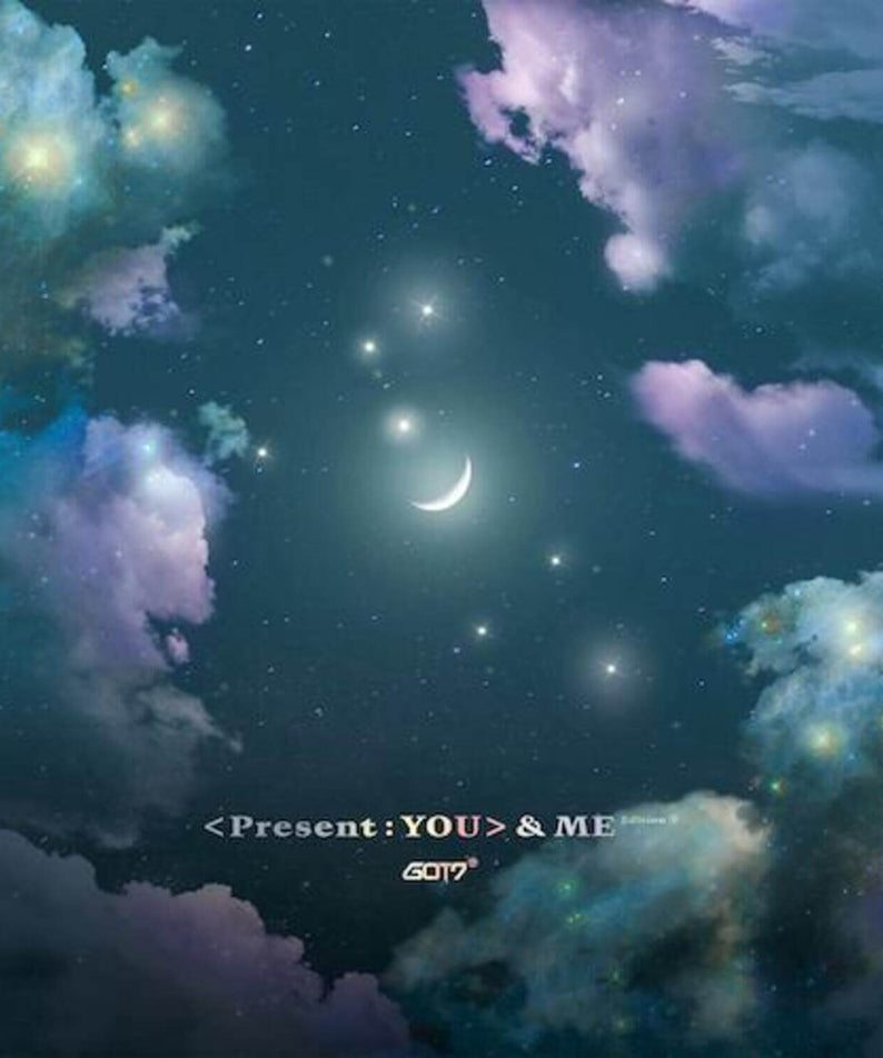 GOT7 - Present : YOU & ME Edition ( 3 Random) - Album Kpop, visuel espace nuageux avec lune et étoiles, marque GOT7