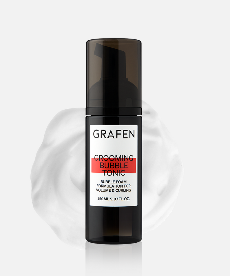 GRAFEN  Grooming Bubble Tonic 150ml, flacon noir sur fond blanc, bulles de coiffage, marque GRAFEN en évidence