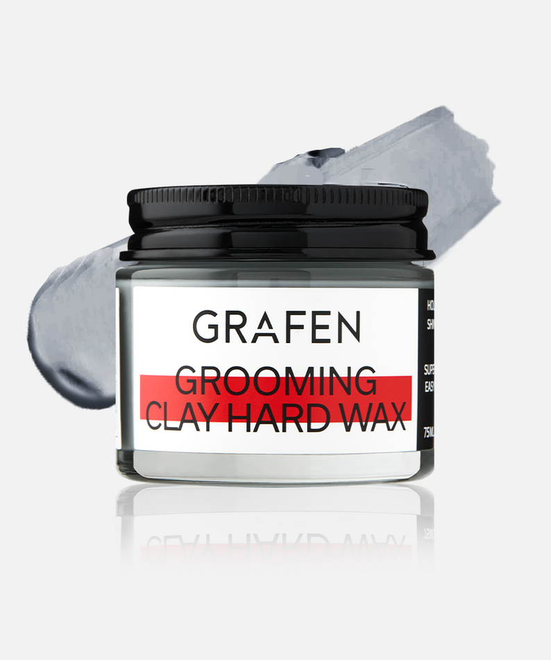 Décris l'image en français en mentionnant le produit, la marque et le contexte visuel: GRAFEN  Grooming Clay Hard Wax 75ml.